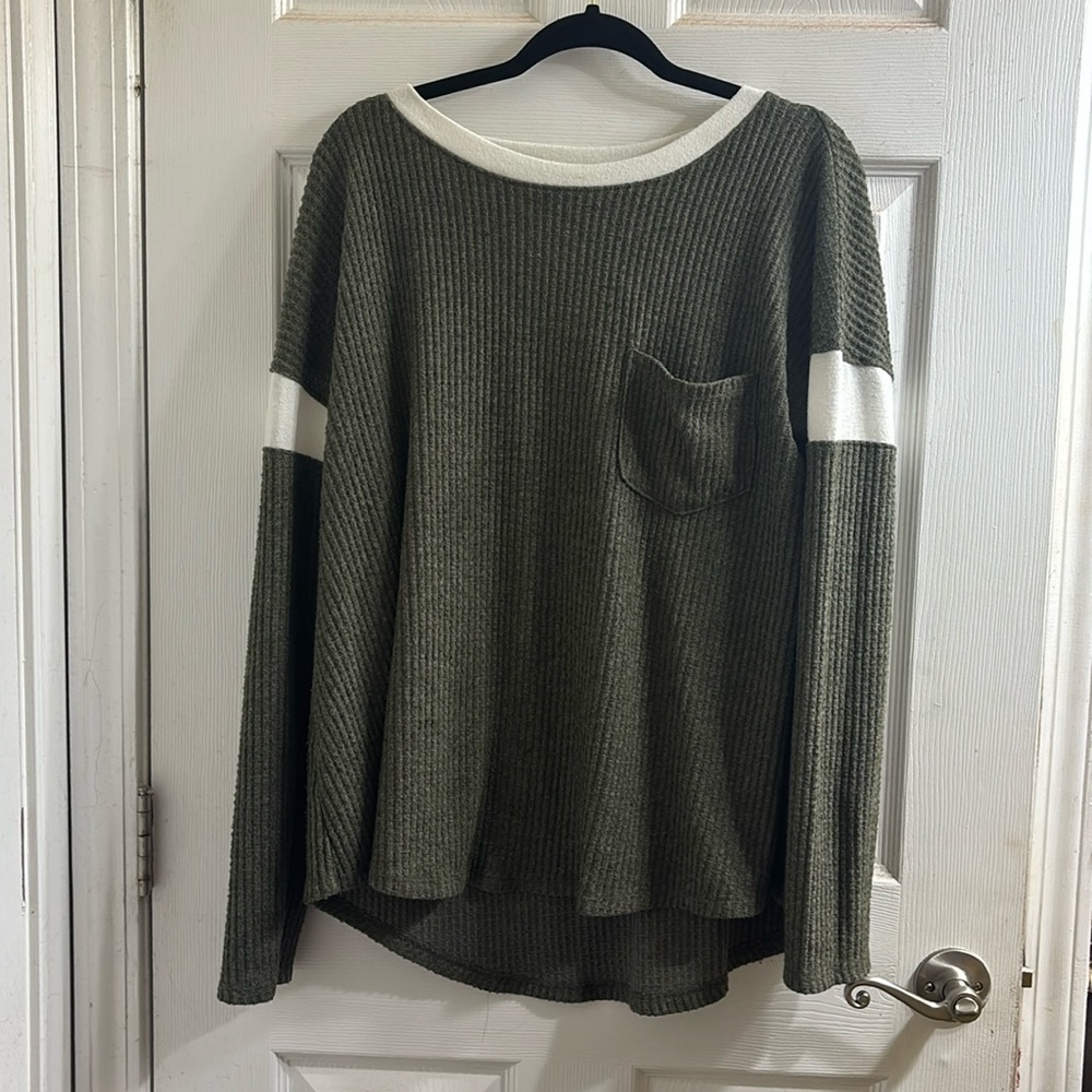 Green long sleeve waffle knit sweater